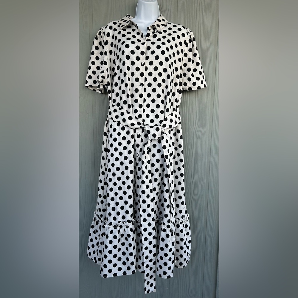 153*.LISA MARIE FERNANDES Women’s Short Sleeve Polka Dot Maxi Shirt Dress